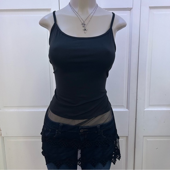 Tops - 2000s‎ Sheer Lace Trim Tank Top